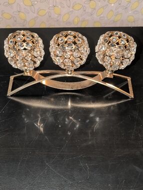 Gold Crystal 3-Tea Light Candle Holder - Elegant Home Accents